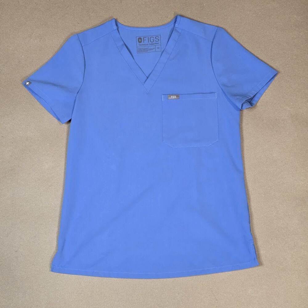 FIGS Technical Collection Medical Scrub Top Womens XS Blue Stretch Catarina